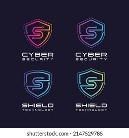 Letter S logotype with Line Dots and Cyber Shield Security Logo Digital Technology Business Company
