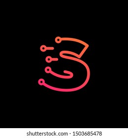 Letter S logotype monoline Technology, digital, electronics, chip, connection concept. Modern Logo Technology for Business. Logotypes of Digital combining with circuit . - vector