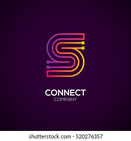 Letter S logotype Purple and Orange color,Technology and digital abstract dot connection vector logo