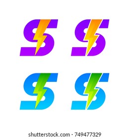 Letter S logotype set with Thunder Electric logo, Energy, Power, Flash, Lighting Bolt colorful concept for your Corporate identity vector design template