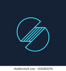 Letter S logo.Typographic icon.Lettering sign for company branding.Blue uppercase alphabet initial isolated on dark background.Character identity shape.Modern,geometric,corporate,web,abstract style.