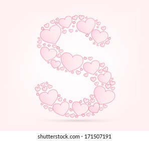 Letter S love hearts valentine illustration vector font