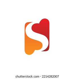 Letter S love logo design, logo letter S and heart. Combination of letter S and love, Icon, Vector