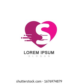 Letter S with LOVE logo or symbol  template design