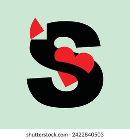 Letter S with love symbol in the middle pierced vector logo