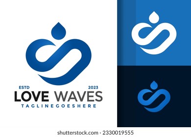 Letter S Love Waves Drop logo design vector symbol icon illustration