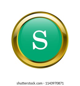 letter s lowercase letter classic in golden brooch with emerald blue color, editable vector