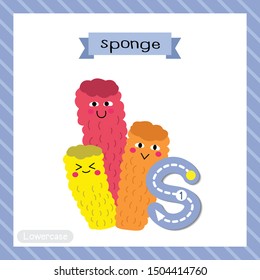 Letter S lowercase cute children colorful zoo and animals ABC alphabet tracing flashcard of Colorful Sponge for kids learning English vocabulary and handwriting vector illustration.