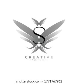 Letter S Luxury Black Thin Wing Logo Template