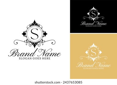 Letter S luxury crown icon logo design. Set logo for women beauty salon massage cosmetic or spa brand.