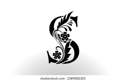 Letter S luxury floral logo design template with Black color