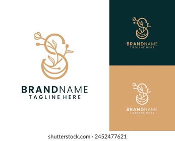 Letter S luxury Fragrance logo design with natural flowers