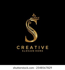 Letter S with Luxury Gold Flower logo design vector template, Initial Letter Professional logo for all kinds of business