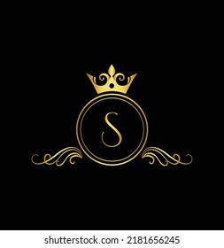 Logo De La Carta S De Lujo. Elementos de diseño monograma, plantilla elegante. Diseño de placa elegante caligráfica. Firma de negocios para la regalía, letra estampada, Boutique, Cafe, Hotel, Heraldic, Joyería.