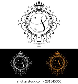 Letter S. Luxury Logo template flourishes calligraphic elegant ornament lines. Business sign, identity for Restaurant, Royalty, Boutique, Hotel, Heraldic, Jewelry, Fashion, vector illustration.