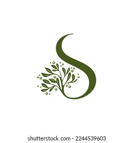 Letter S Luxury Olive Oil Tree  Logo Icon Vector