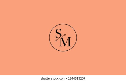 LETTER S AND M FLOWER LOGO WITH CIRCLE FRAME FOR LOGO DESIGN OR ILLUSTRATION USE