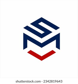 Letter S M geometric logo design with down arrow sign.