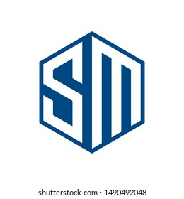 letter S M hexagon logo design vector