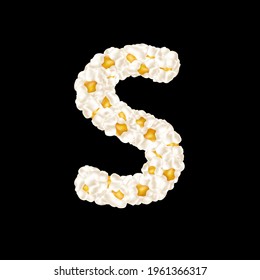 The letter S made up of airy popcorn. Vector illustration