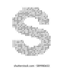 Letter S made from binary code data
