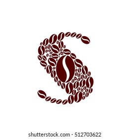 Letter s  made of coffee beans vector set