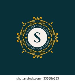 The letter S made in modern line style vector. Luxury elegant frame ornament and ethnic tribal elements. Example designs for Cafe, Hotel, Jewelry, Fashion, Restaurant 