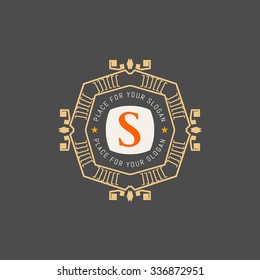 The letter S made in modern line style vector. Luxury elegant frame ornament and ethnic tribal elements. Example designs for Cafe, Hotel, Jewelry, Fashion, Restaurant 
