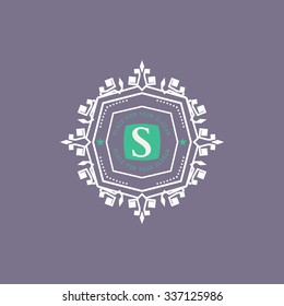 The letter S made in modern line style vector. Luxury elegant frame ornament and ethnic tribal elements. Example designs for Cafe, Hotel, Jewelry, Fashion, Restaurant 