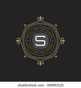 The letter S made in modern line style vector. Luxury elegant frame ornament and ethnic tribal elements. Example designs for Cafe, Hotel, Jewelry, Fashion, Restaurant 