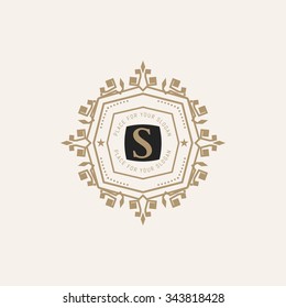 The letter S made in modern line style vector. Luxury elegant frame ornament and ethnic tribal elements. Example designs for Cafe, Hotel, Jewelry, Fashion, Restaurant 