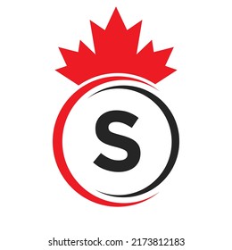 Letter S Maple Leaf Logo Template Symbol of Canada. Minimal Canadian Business, Company Logo Concept With S Alphabet Vector