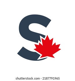 Letter S Maple Leaf Logo Template Symbol Of Canada. Minimal Canadian Logo Business And Company Identity