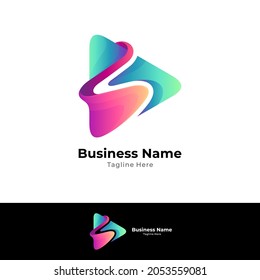 Letter S media play gradient logo template