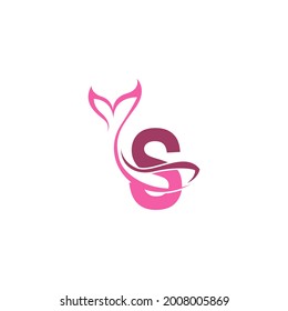 Letter S with mermaid tail icon logo design template vector