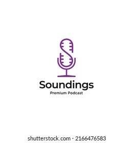 Letter S microphone simple lines logo icon sign symbol design concept
