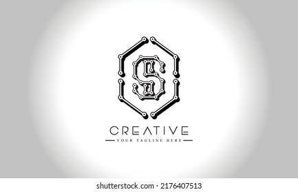 Letter S minimal logo icon design. Vector template graphic elements. Technology, digital interfaces, hardware and engineering concepts. Graphic made of circuits
