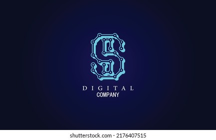 Letter S minimal logo icon design. Vector template graphic elements. Technology, digital interfaces, hardware and engineering concepts. Graphic made of circuits