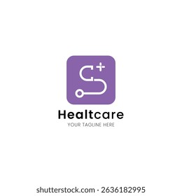 Letter S minimalist and iconic healthcare logo, medical and clinic with stethoscope