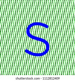 letter s minuscule bright blue color, intense on green texture with woven look in editable vector