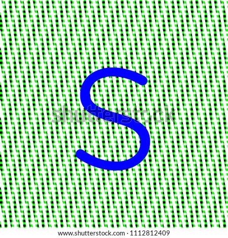letter s minuscule bright blue color, intense on green texture with woven look in editable vector