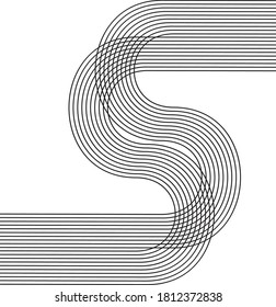 Letter S modern minimalist abstract vector geometric line art illustration mid century modern art poster wavy curve shape graphic design movement strokes optical effect monochrome print wall art