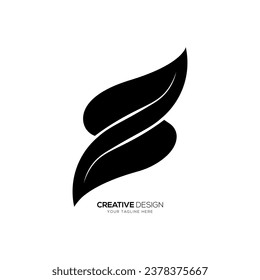 Letter S modern unique twisted with leaf shape creative typography flat monogram black logo