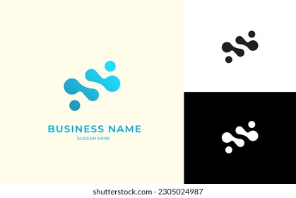 Letter S Molecule Science Logo Design: A logo design that combines science and molecules, illustrating molecules side by side forming the letter S. vector format, and three color backgrounds.