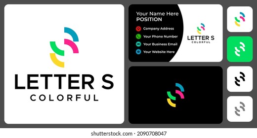 Letter S monogram abstract technology logo design with business card template.
