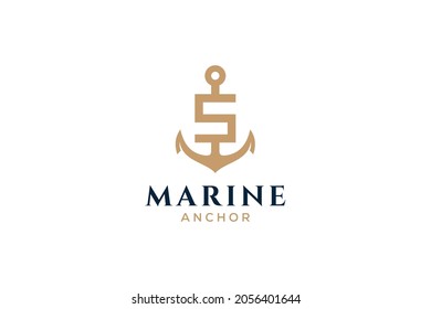 Letter S monogram, Anchor logotype. Logo of yacht club, maritime.