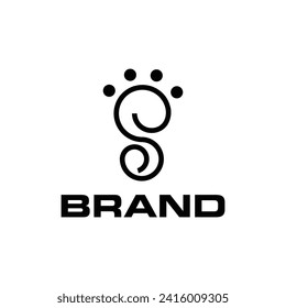 Monograma de la letra S con logotipo simple de la línea del pie humano aislado en fondo blanco