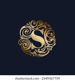 Letra S monograma. Decorativo criativo fonte ícone emblema. Símbolo elegante para spa de beleza, boutique de presentes, marca de qualidade premium. Alfabeto inicial com folha, planta, flor ornamento pétala.