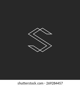 Letter S monogram logo mockup, black and white intersection thin line SS emblem graphic typography design element