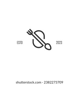 Letter S monogram logo with tools food concept restaurant business.